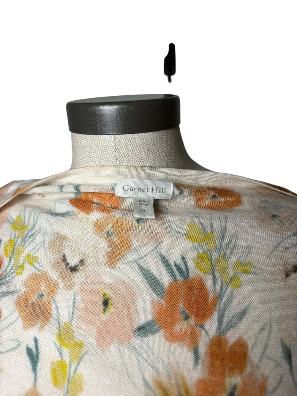 Garnet Hill XL 100% Merino Wool Floral Cardigan Lightweight Spring Sweater - Picture 7 of 8